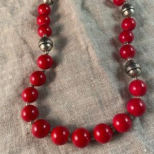 Red coral and silver breaded necklace